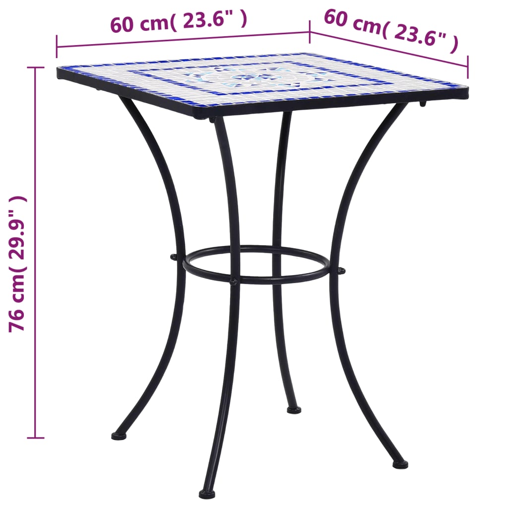 Mosaik-Bistrotisch Blau und Weiss 60 cm Keramik